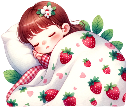 Sleeping in Strawberry Blanket